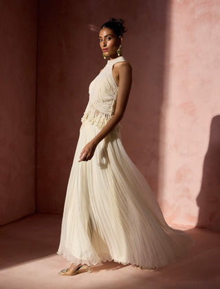 Ivory pleated skirt and halter set