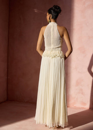 Ivory pleated skirt and halter set
