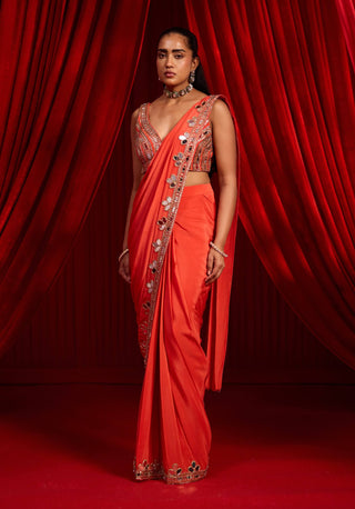 Rust sangati sari and blouse