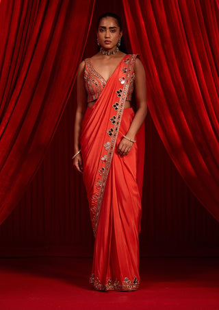 Rust sangati sari and blouse