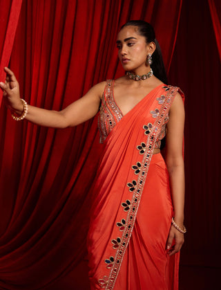 Rust sangati sari and blouse