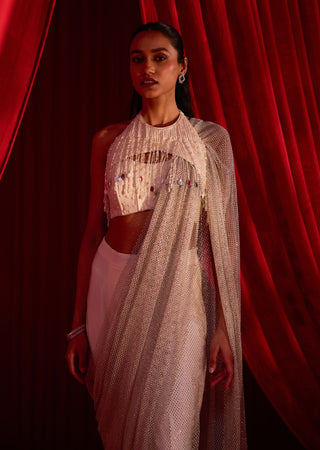 Ivory jhilmil anvaya sari and blouse