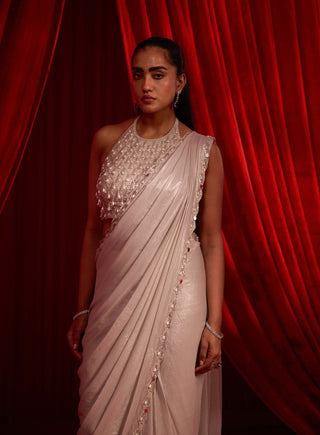 Gray shwet sanyoga sari and blouse