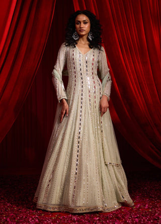 Sage green meeras anarkali and dupatta