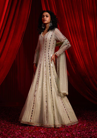 Sage green meeras anarkali and dupatta