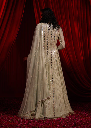 Sage green meeras anarkali and dupatta