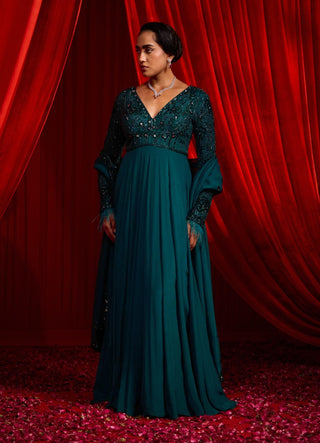 Turquoise haritah anvaya anarkali and dupatta