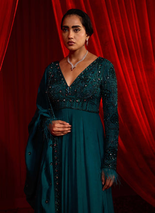 Turquoise haritah anvaya anarkali and dupatta
