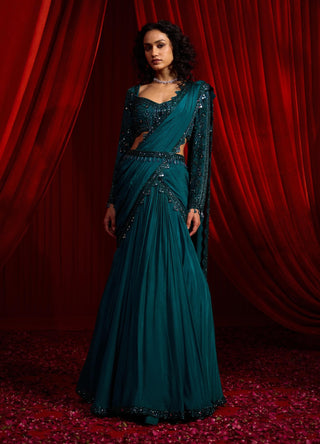 Turquoise haritah anvaya sari and blouse