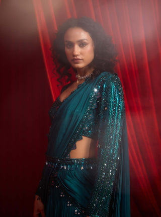 Turquoise haritah anvaya sari and blouse
