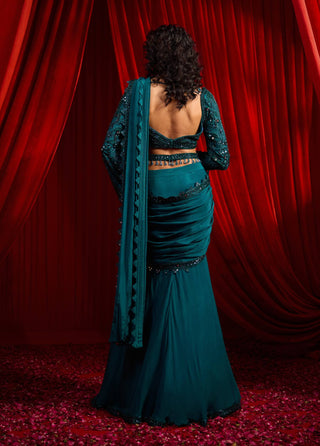 Turquoise haritah anvaya sari and blouse