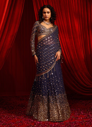 Blue neel kamal lehenga sari and blouse