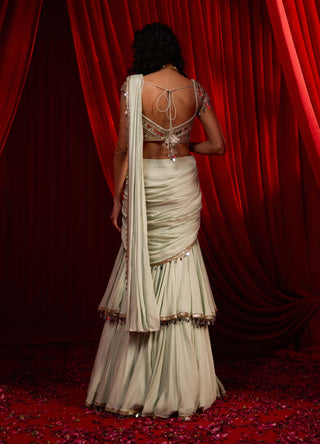 Sage green bandhana sari and blouse