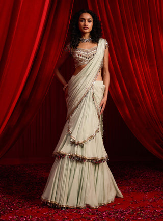 Sage green bandhana sari and blouse