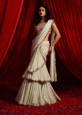 Sage green bandhana sari and blouse