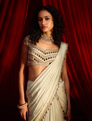 Sage green bandhana sari and blouse