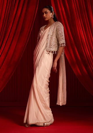 Salmon pink meeras cape sari set