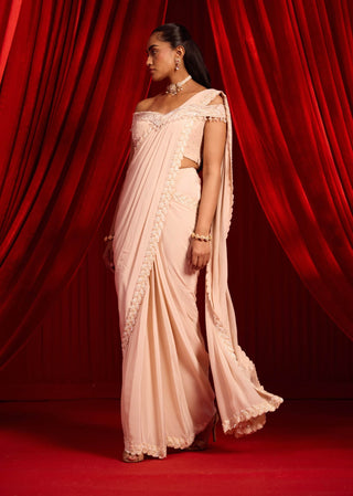Salmon pink sanyoga gulabi sari and blouse