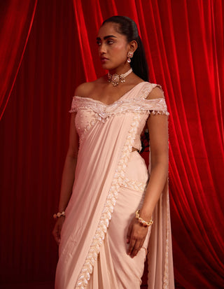 Salmon pink sanyoga gulabi sari and blouse