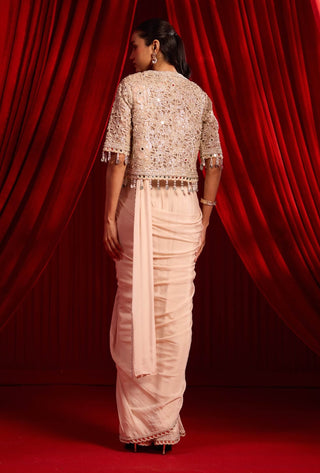 Salmon pink meeras cape sari set