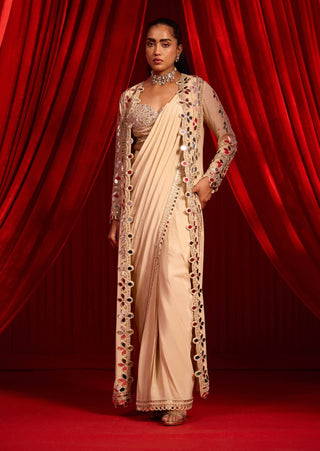 Golden sunheri anvaya sari and cape set