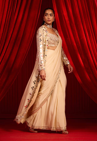 Golden sunheri anvaya sari and cape set