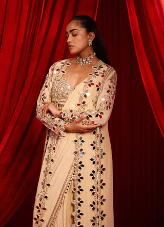 Golden sunheri anvaya sari and cape set
