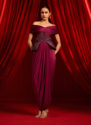 Wine granthi navshaili sari and blouse