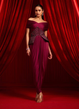 Wine granthi navshaili sari and blouse