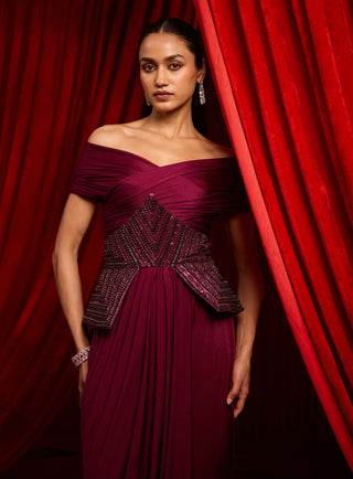 Wine granthi navshaili sari and blouse