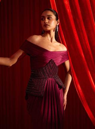 Wine granthi navshaili sari and blouse