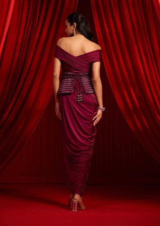 Wine granthi navshaili sari and blouse