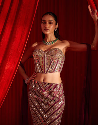 Wine darpan skirt and corset set