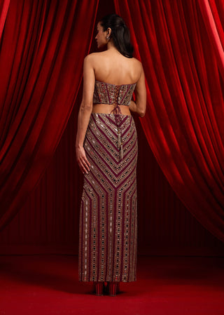 Wine darpan skirt and corset set