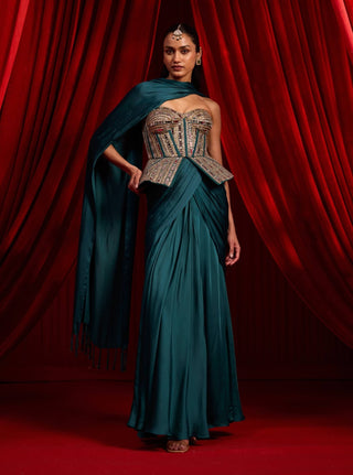 Turquoise haritah sanyoga sari set