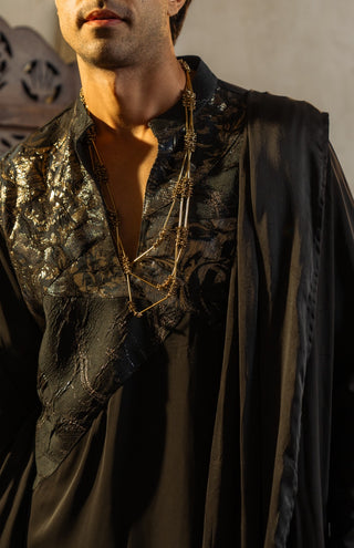 Black silk crepe kurta set with dupatta