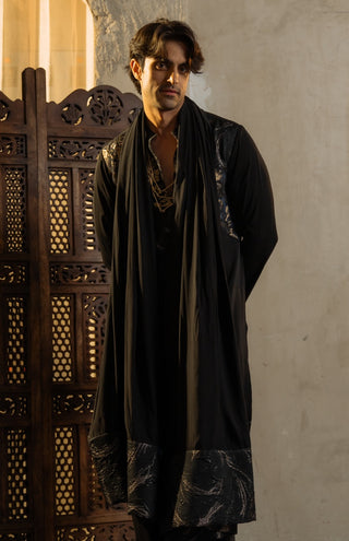 Black silk crepe kurta set with dupatta