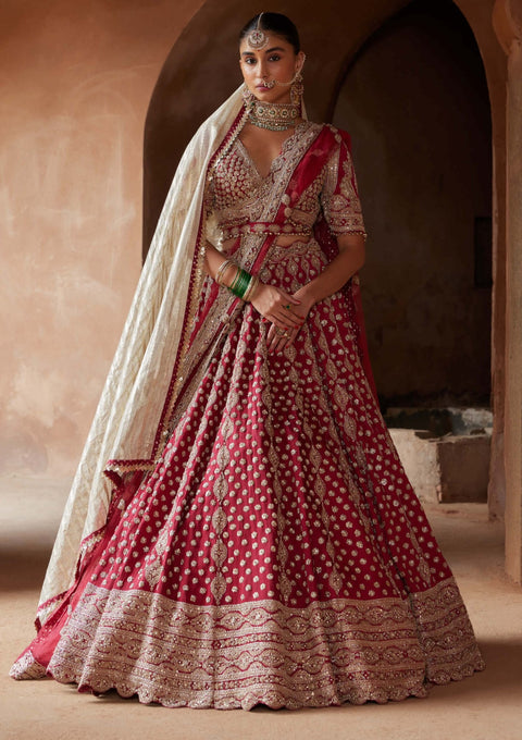 Maroon zardozi lehenga set