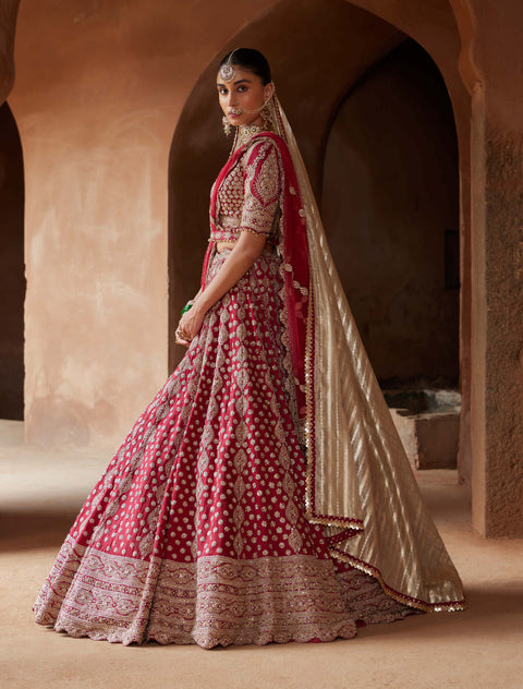 Maroon zardozi lehenga set