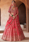 Vibrant red raw silk lehenga set