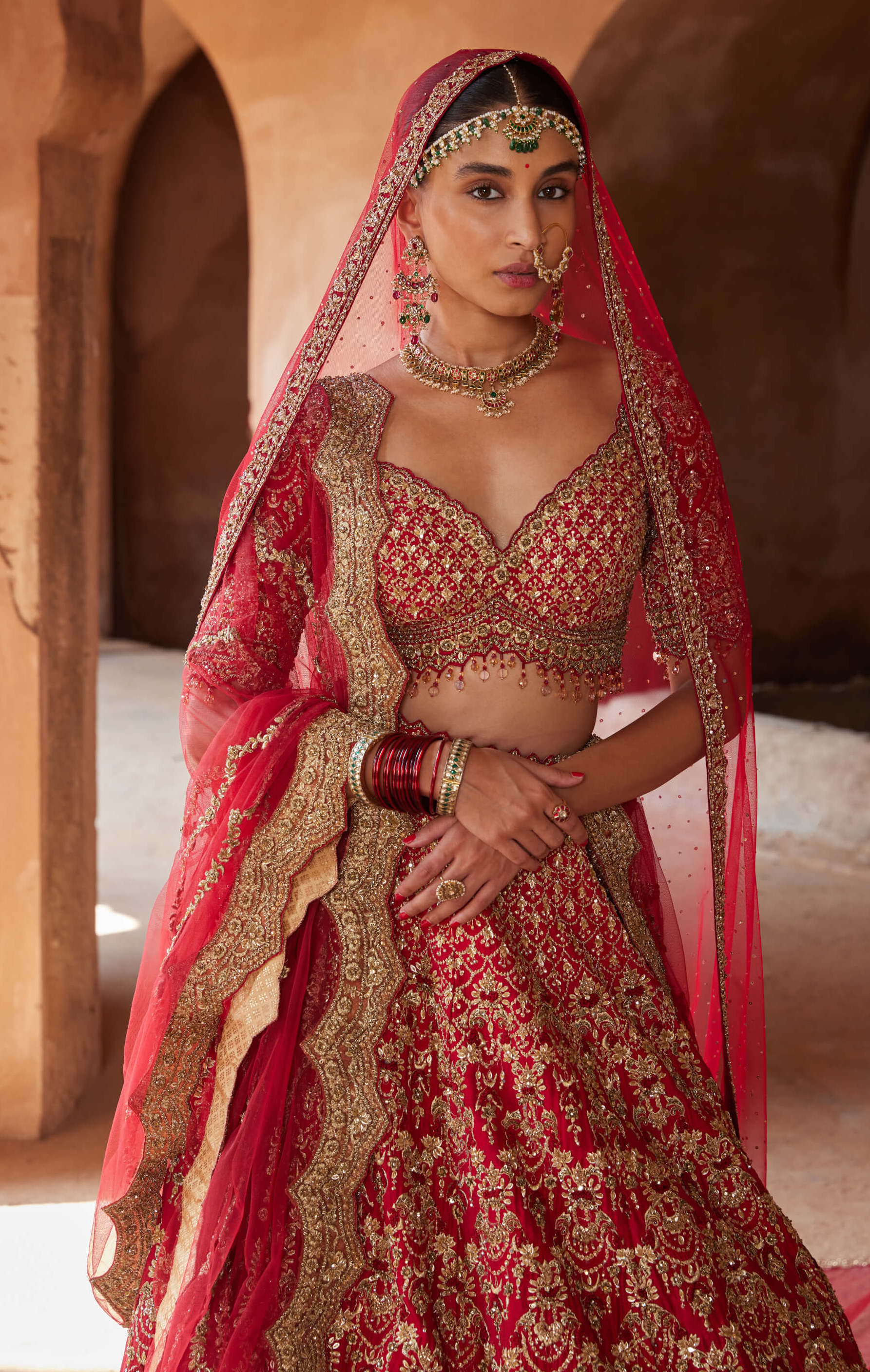 Blood red lehenga set L - Main Image