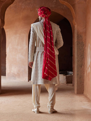 Nitika Gujral Men-Cream Embroidered Sherwani Set-INDIASPOPUP.COM