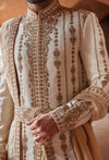 Ivory matka silk embroidered sherwani set
