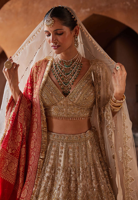 Champagne gold embroidered lehenga set