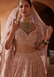 Blush pink raw silk lehenga choli set