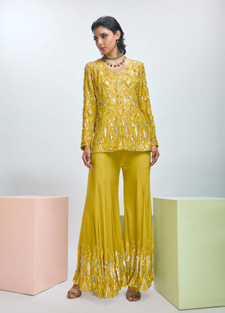 Savannah Embroidered Jacket Top And Flared Pants by Nirmooha available on Indiaspopup.com