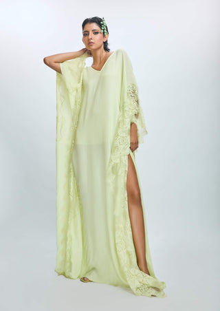 Cool Matcha Lace Kaftan by Nirmooha available on Indiaspopup.com