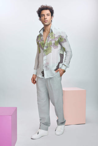 Glass Gray Shirt And Pants by Nirmooha Men available on Indiaspopup.com