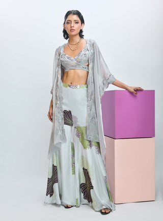 Glass Gray Cape And Pant Set by Nirmooha available on Indiaspopup.com