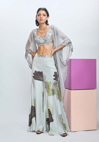 Glass Gray Cape And Pant Set by Nirmooha available on Indiaspopup.com